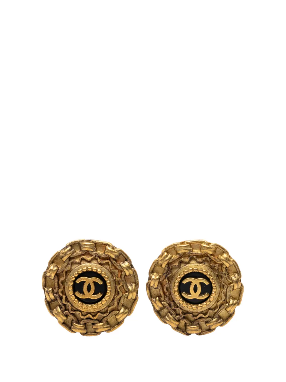 CHANEL Pre-Owned 1994 Gold Plated Resin CC Chain Round Clip On Earrings costume earrings - Nero
