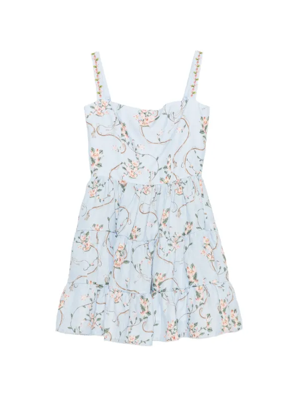Agua by Agua Bendita Lima Floral-print Tiered Mini Dress in Blue