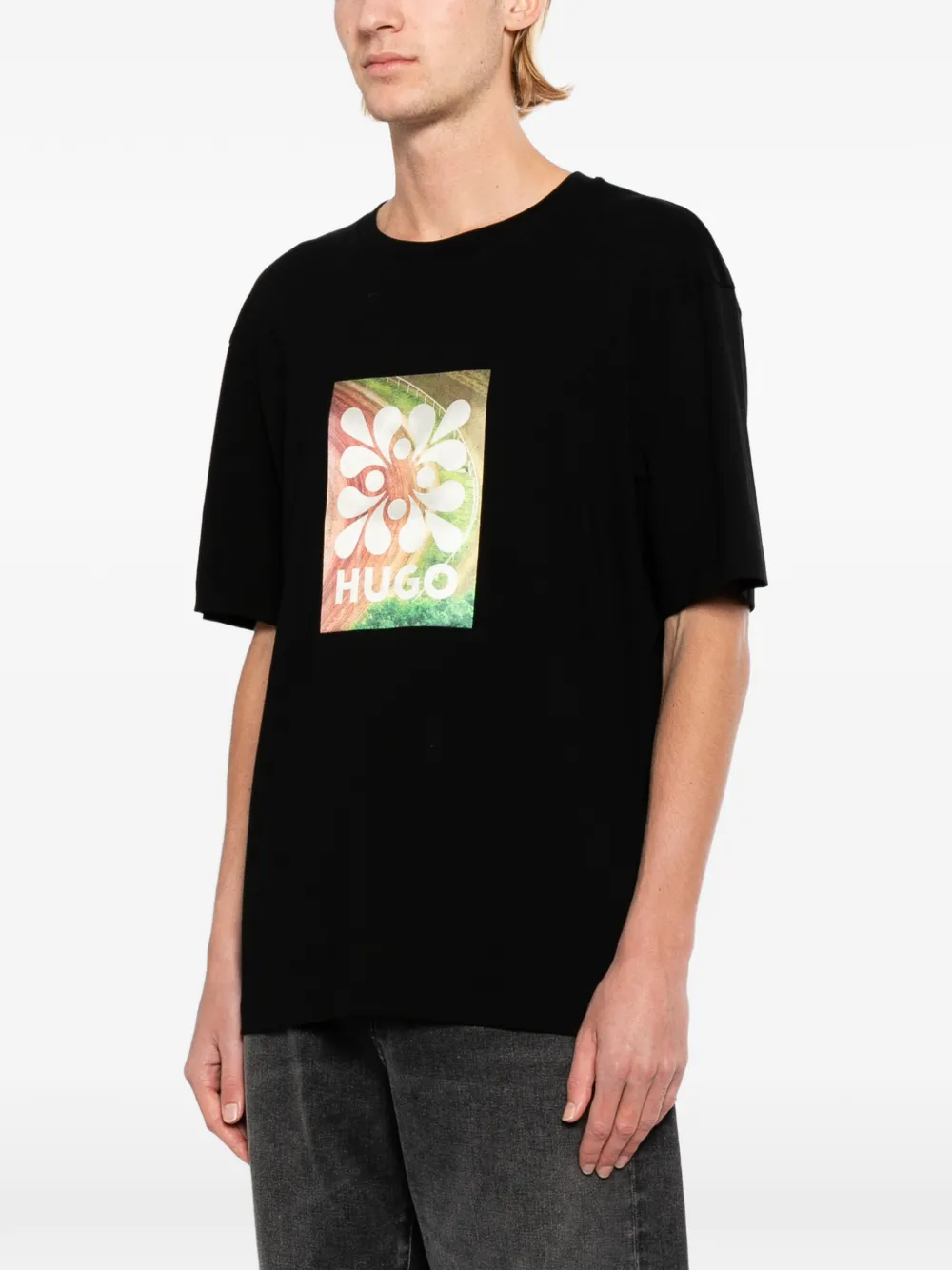 HUGO Damoru Graphic T-shirt Zwart