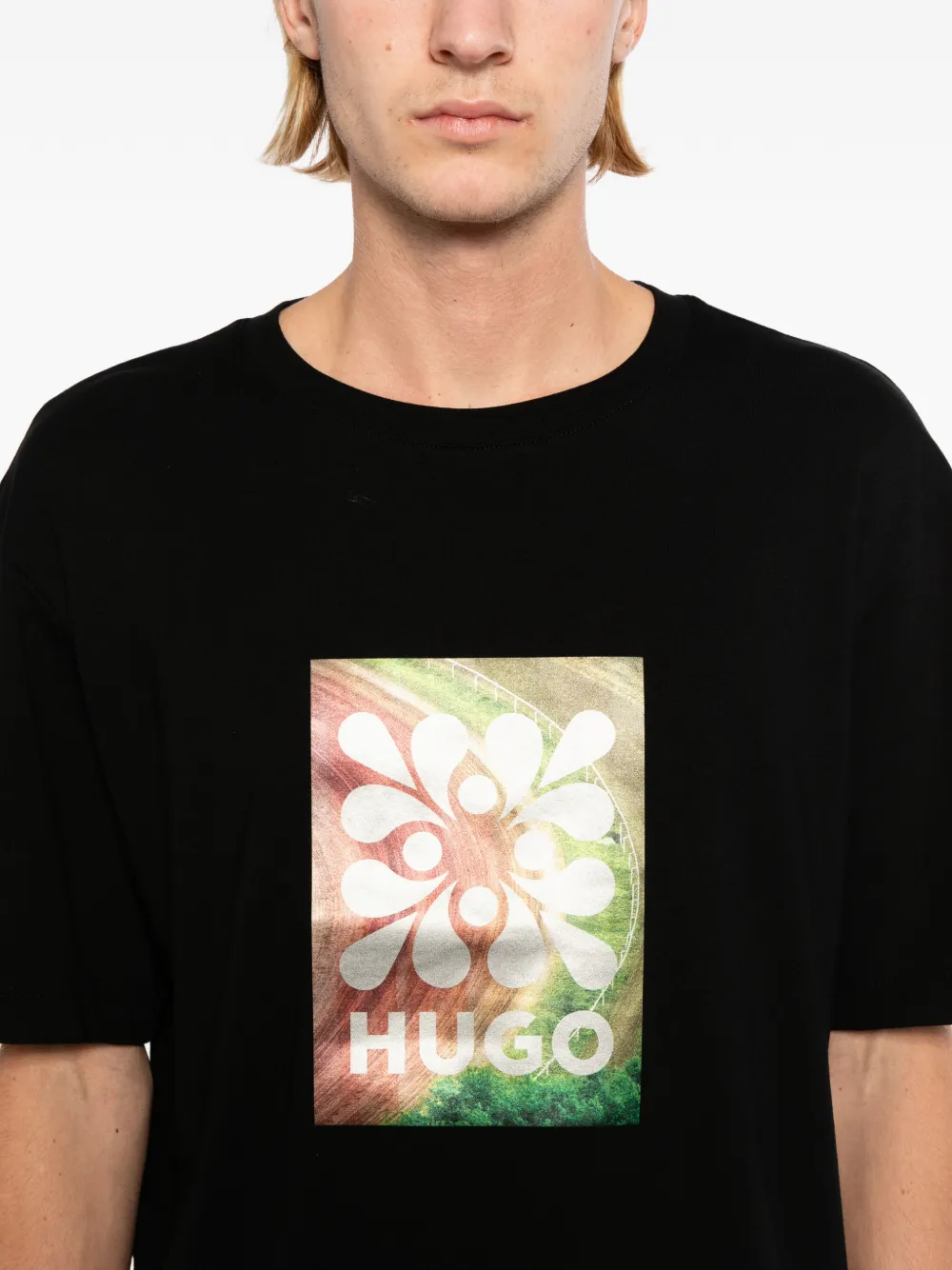 HUGO Damoru Graphic T-shirt Zwart