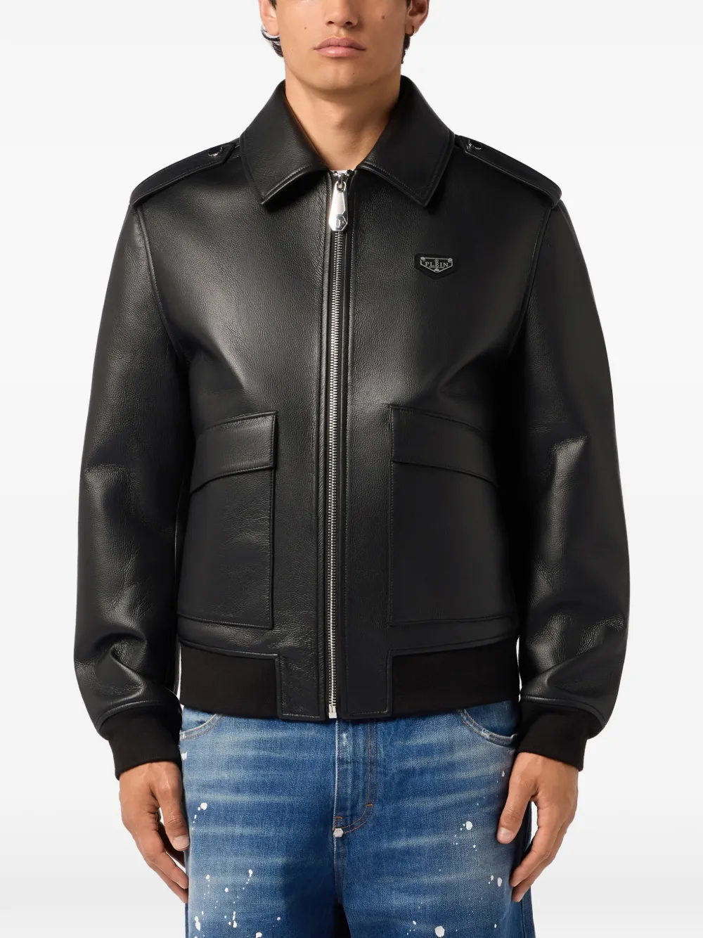 Philipp Plein Eco-leren jack Zwart
