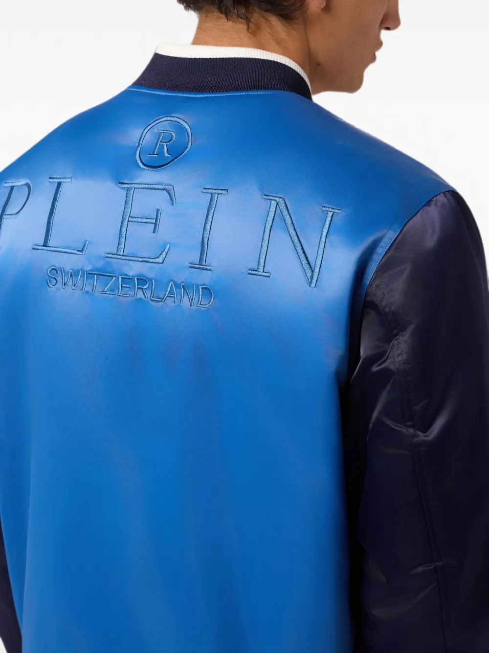 Philipp Plein Satijnen bomberjack met logo Blauw
