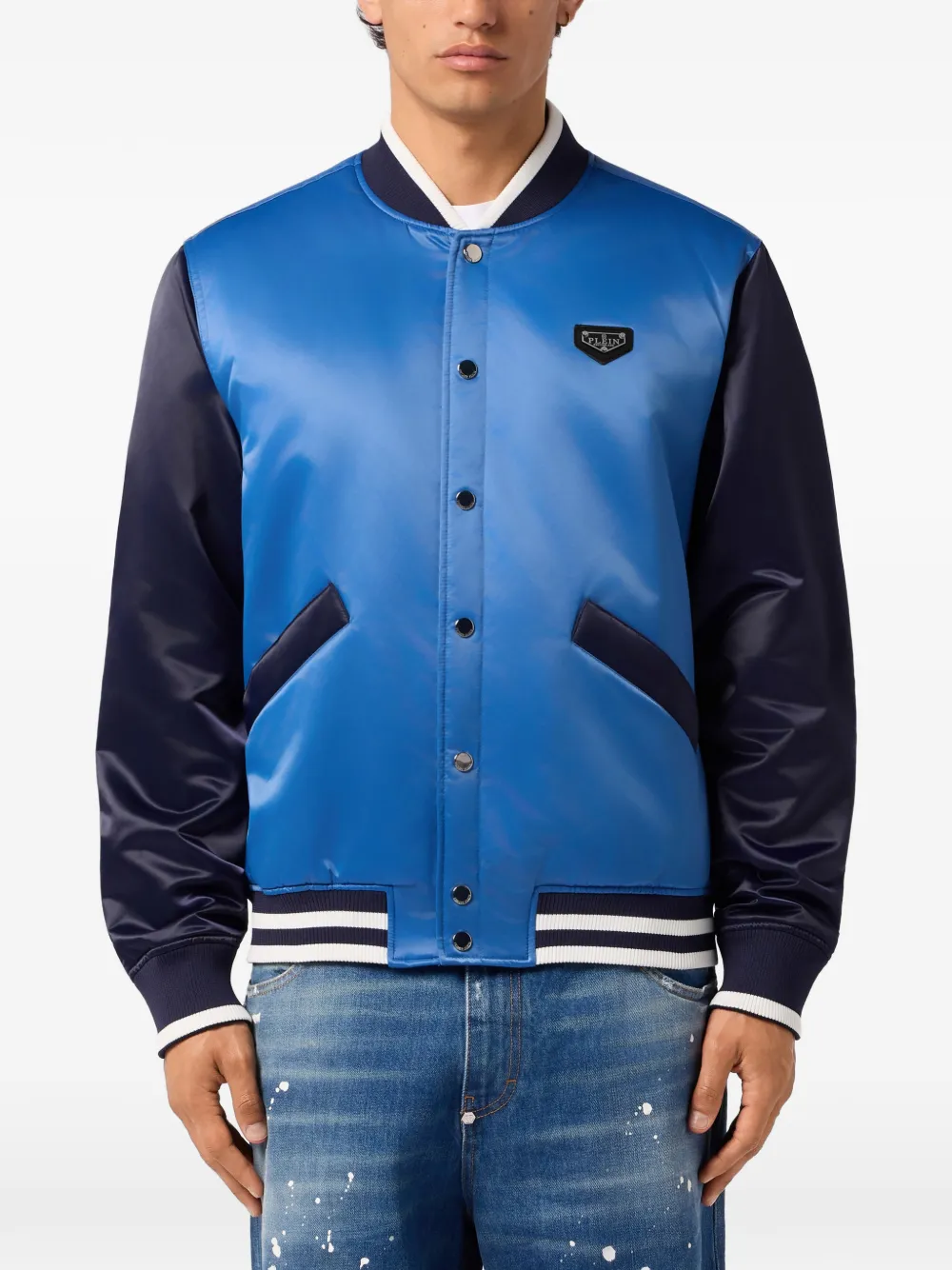 Philipp Plein Satijnen bomberjack met logo Blauw