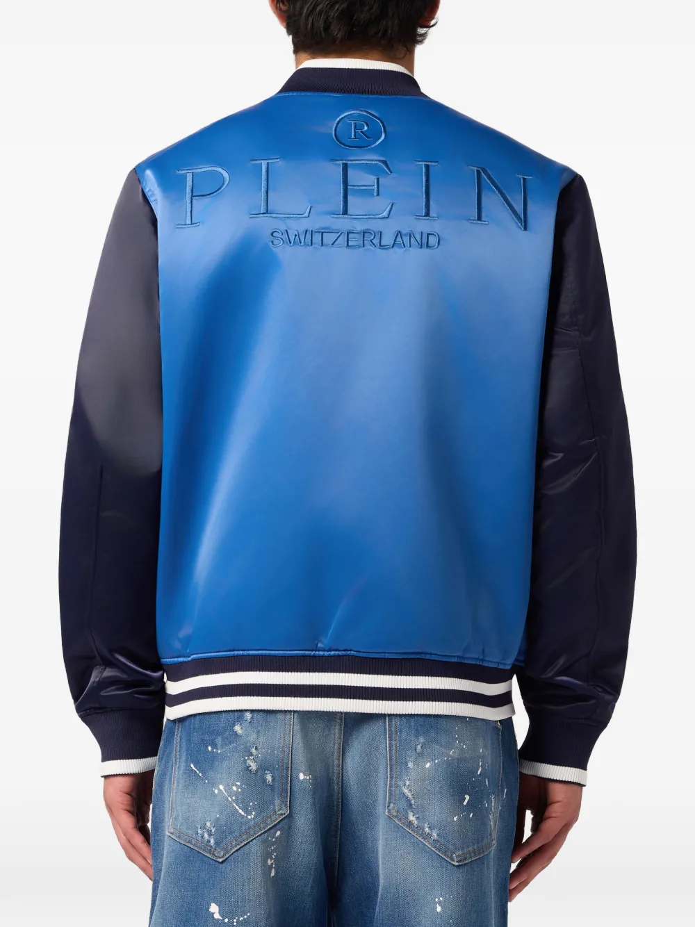 Philipp Plein Satijnen bomberjack met logo Blauw