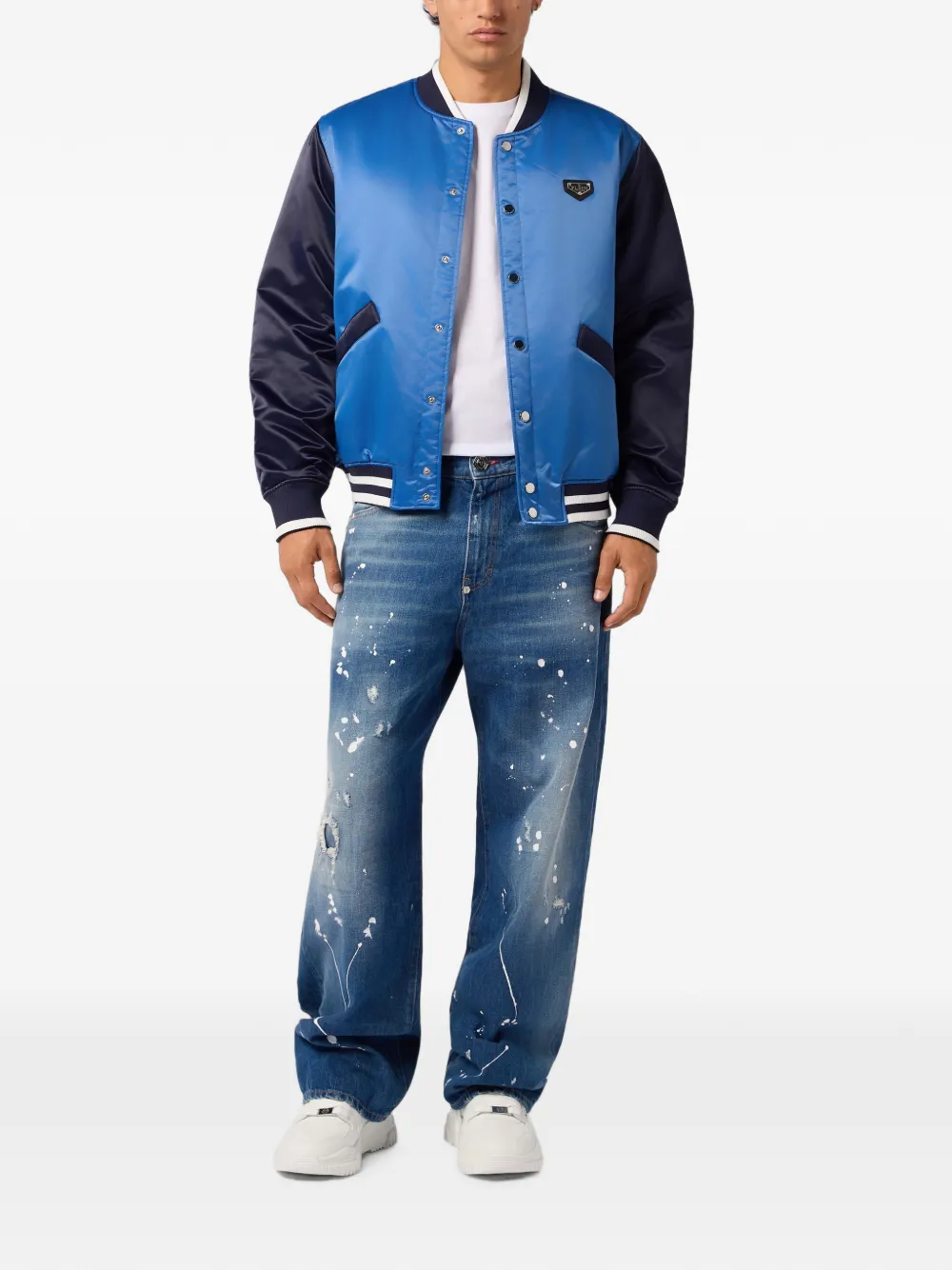 Philipp Plein Satijnen bomberjack met logo Blauw