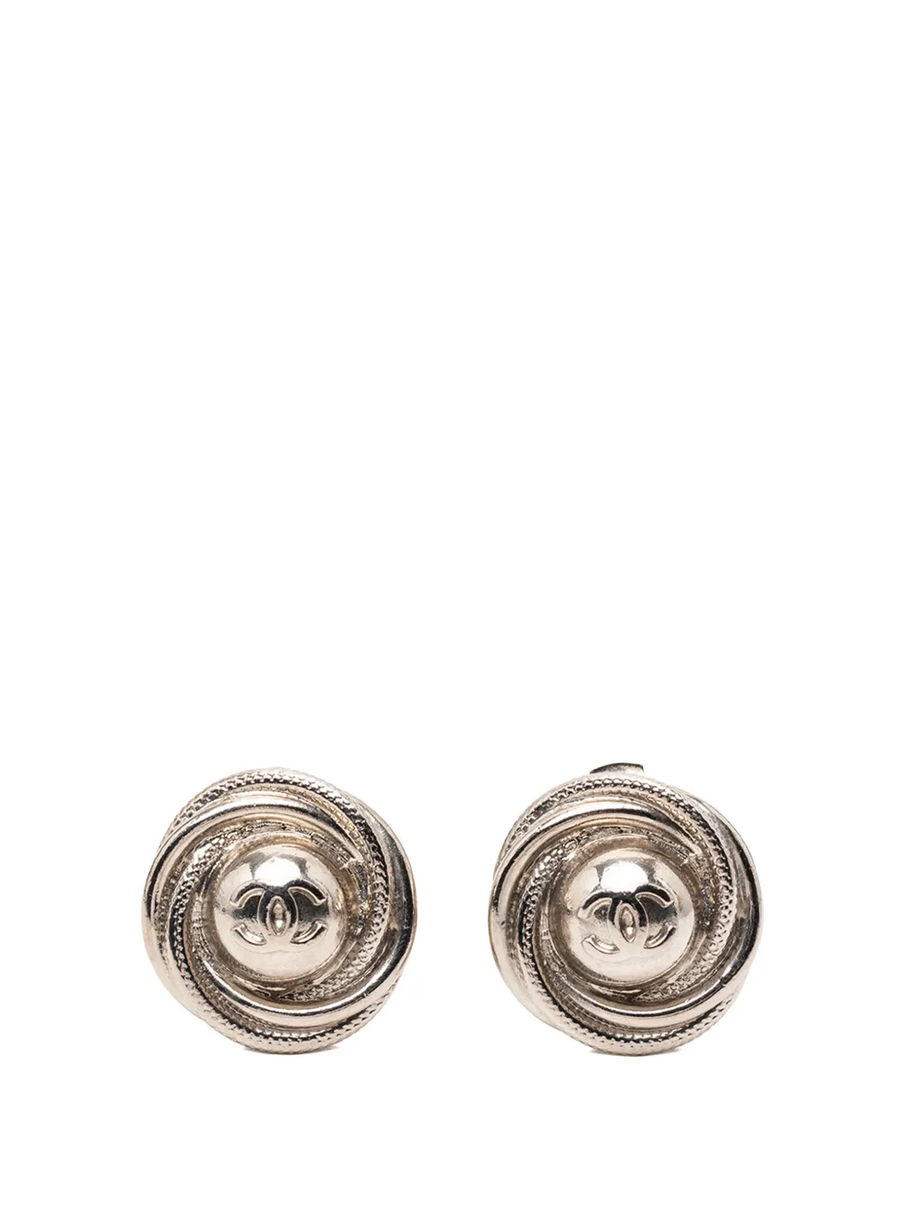 CHANEL Pre-Owned 1997 CC Silver Plated Round Clip on Earrings costume earrings - Silber