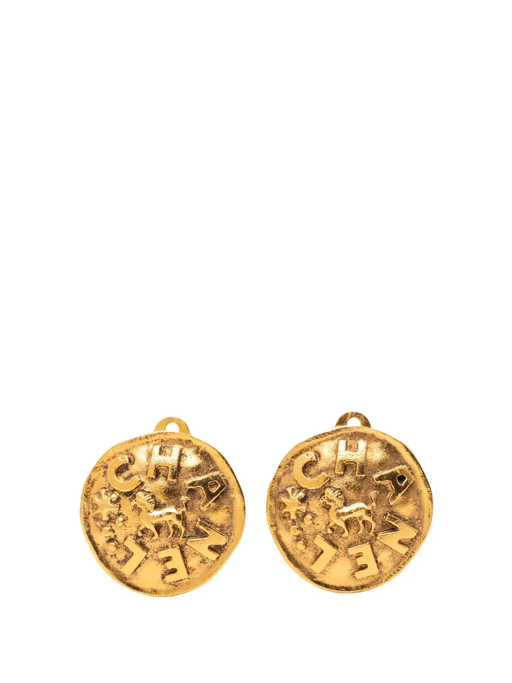 CHANEL Pre-Owned 1980-1990 Gold Plated Logo and Lion Clip On Earrings costume earrings