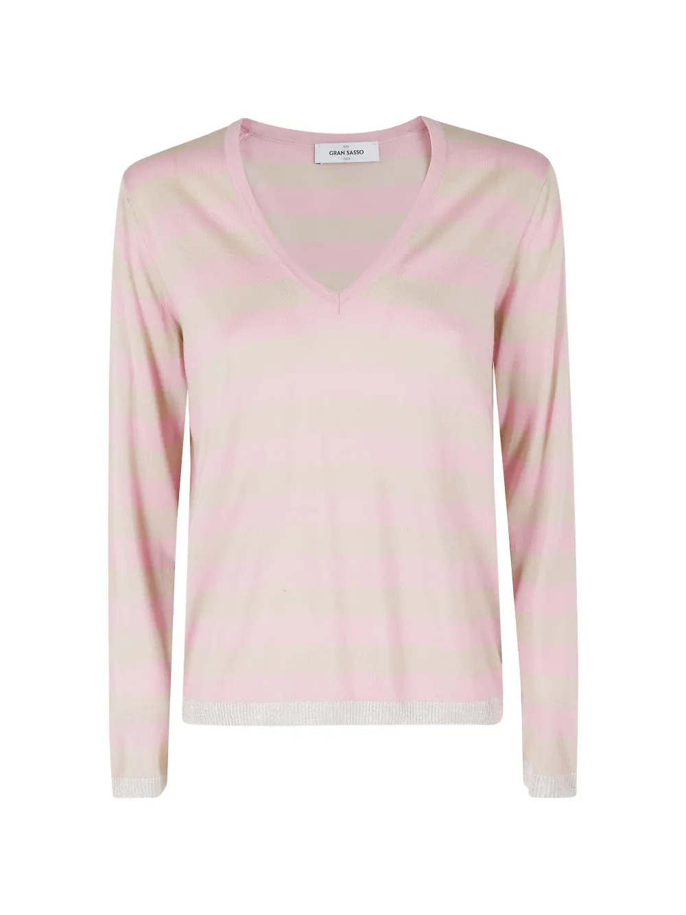 Gran Sasso striped V-neck sweater - Rosa