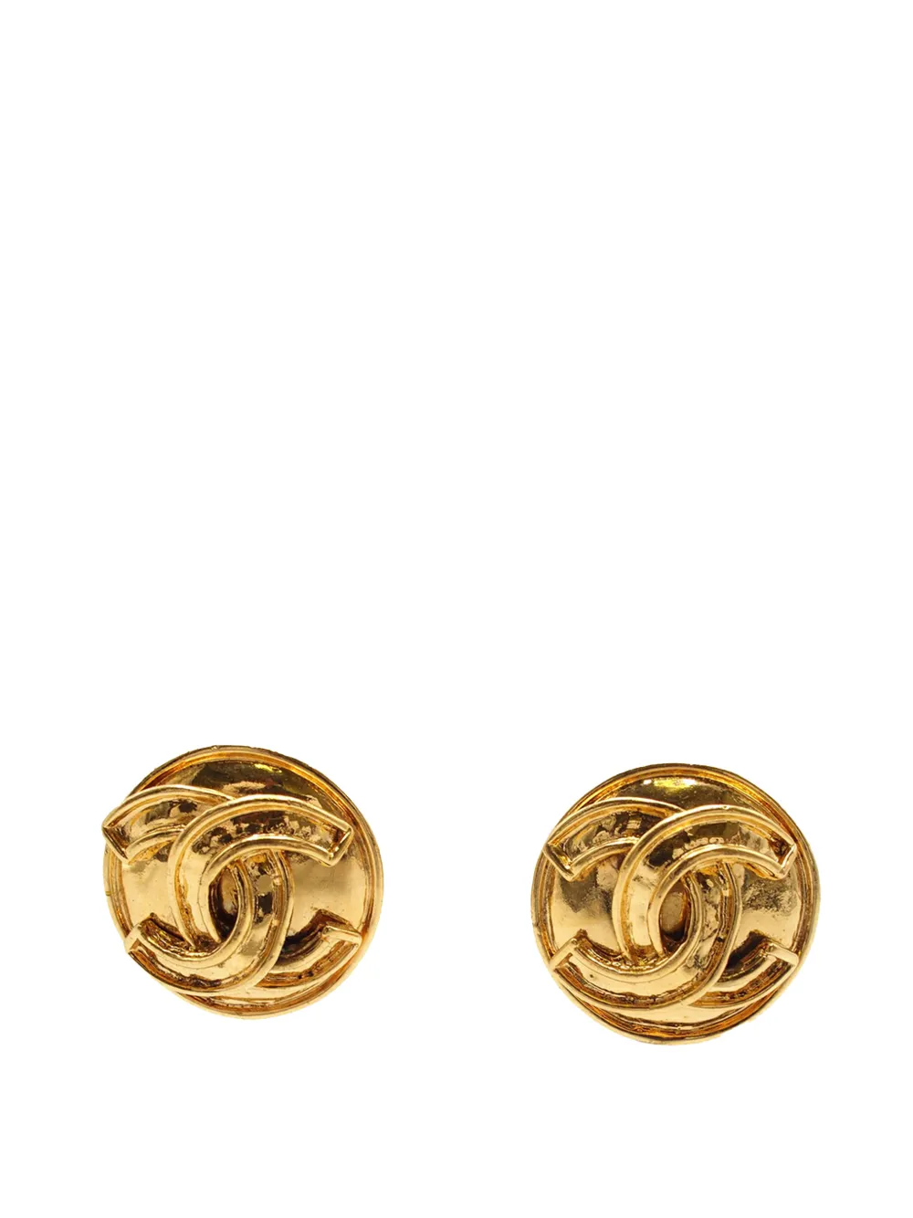 CHANEL Pre-Owned 1994 CC Gold Plated Round Clip on Earrings costume earrings