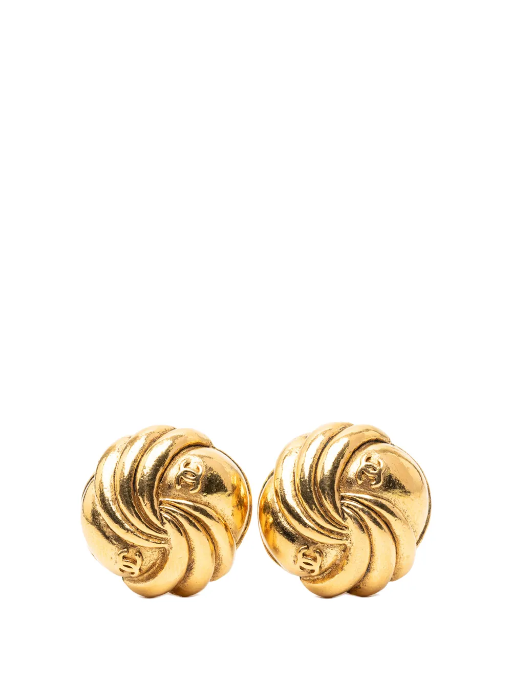 CHANEL Pre-Owned 1980-1990 Gold Plated CC Swirl Button Clip on Earrings costume earrings - Oro