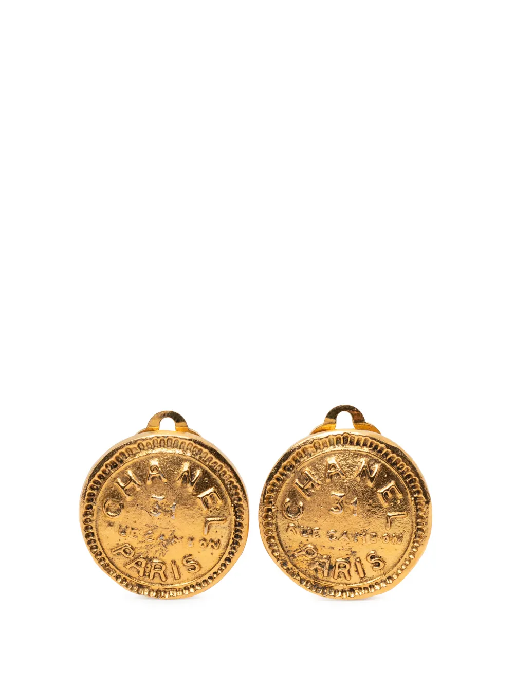 CHANEL Pre-Owned 1970-1980 Gold Plated 31 Rue Cambon Round Clip On Earrings costume earrings - Oro