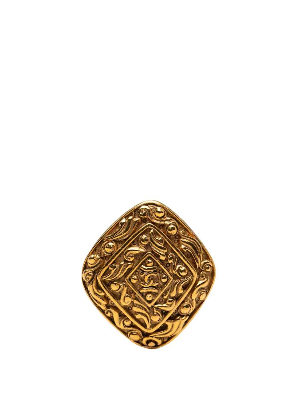 CHANEL Pre-Owned 1970-1980 CC Gold Plated Diamond Byzantine Brooch costume brooch - Oro