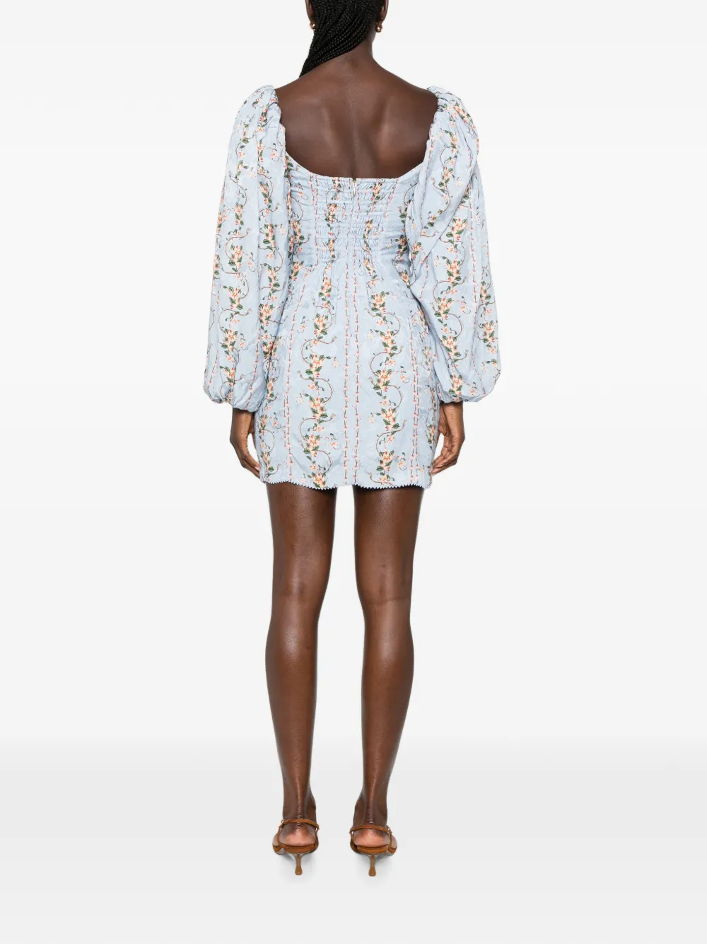 Agua By Agua Bendita Lorena Floral-jacquard Mini Dress in Blue, view 4