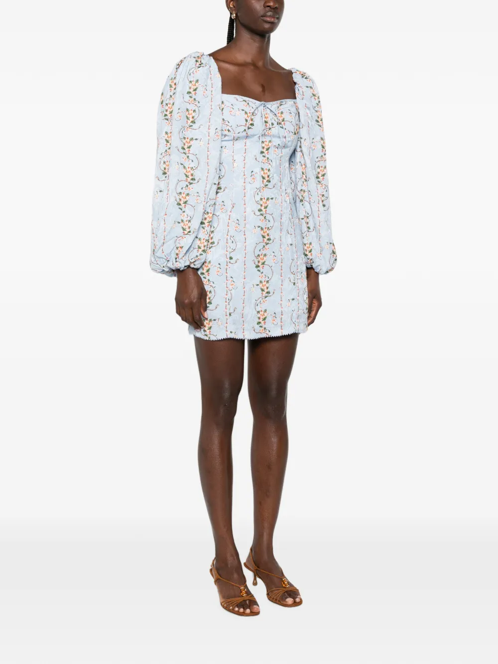 Agua By Agua Bendita Lorena Floral-jacquard Mini Dress in Blue, view 3