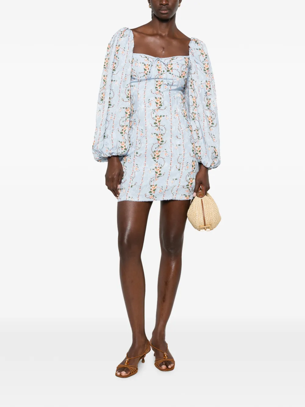 Agua By Agua Bendita Lorena Floral-jacquard Mini Dress in Blue, view 2