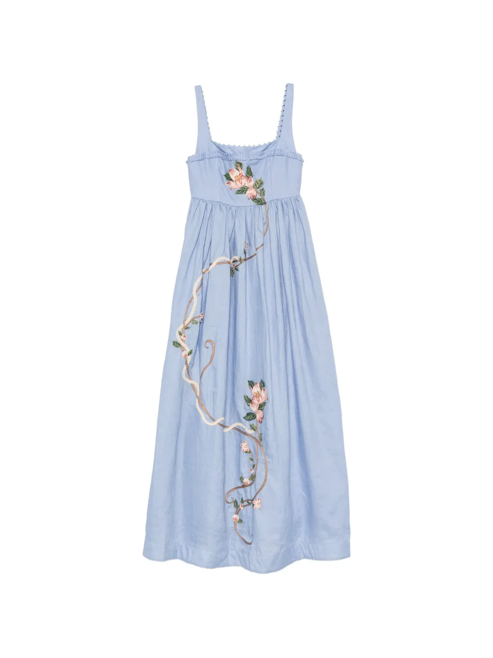 Agua By Agua Bendita Barbara floral-embroidered linen maxi dress - Blu