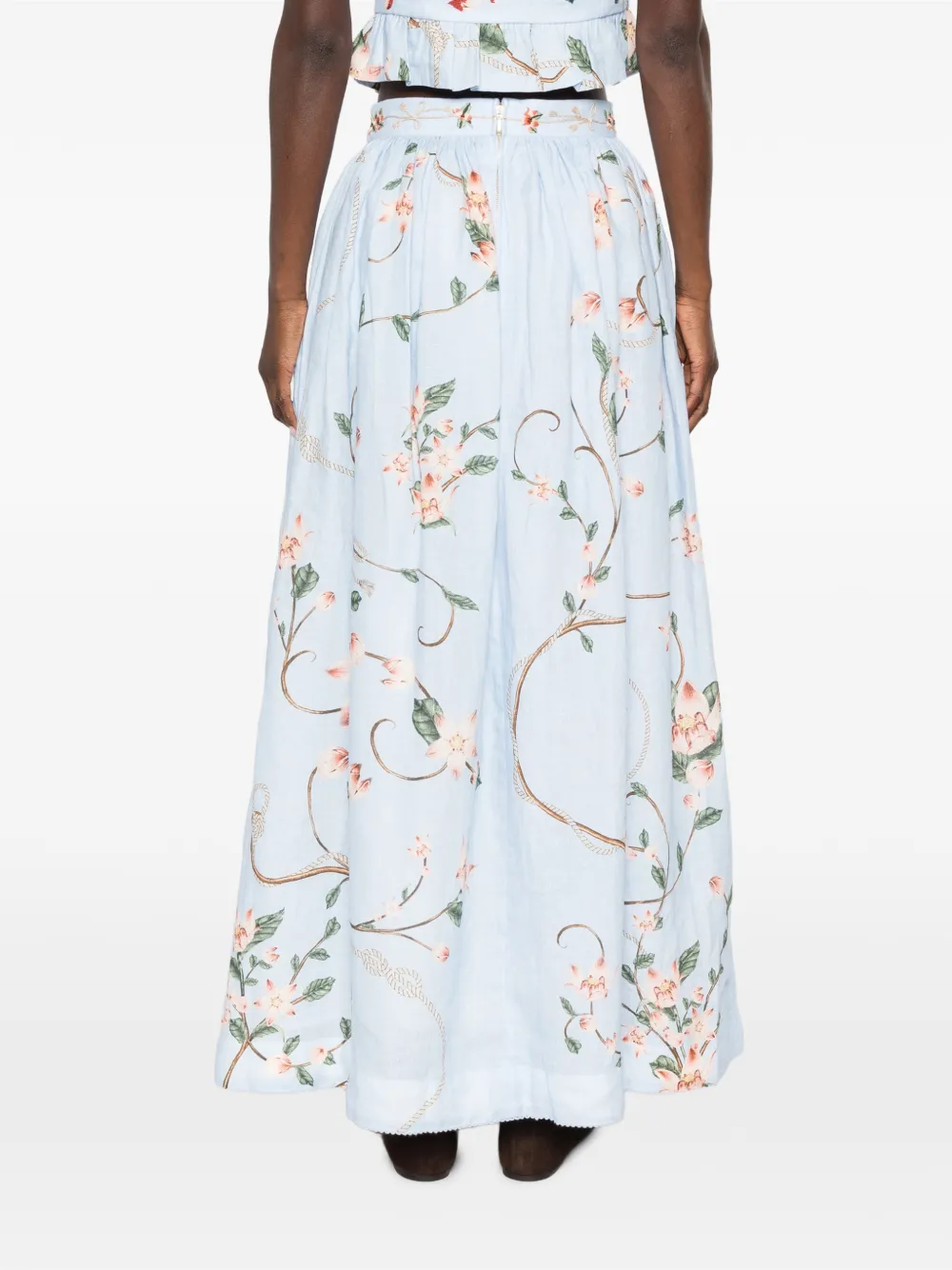 Agua By Agua Bendita Tangelo Navegante Linen Maxi Skirt in Blue, view 4