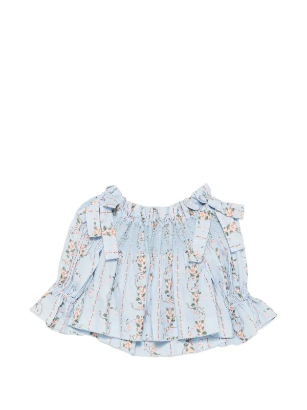 Agua by Agua Bendita Isla Navegante Floral-print Ruffled Top in Blue