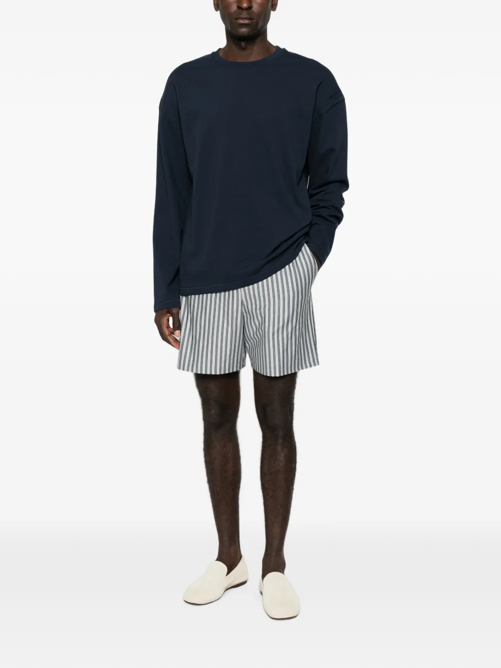 Jil Sander logo-embroidered long-sleeve T-shirt Blauw