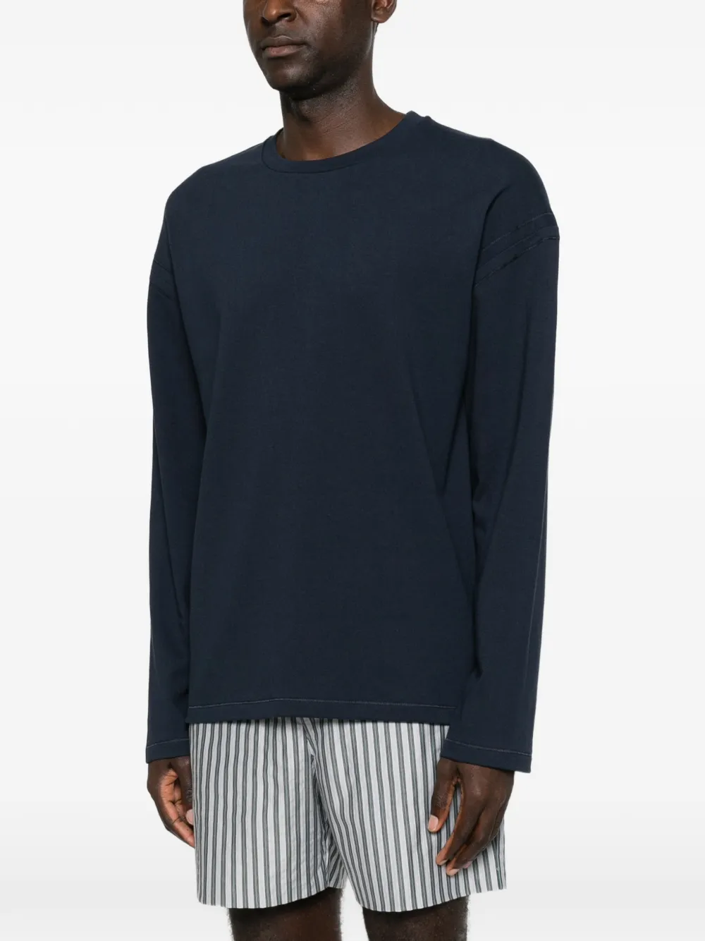 Jil Sander logo-embroidered long-sleeve T-shirt Blauw