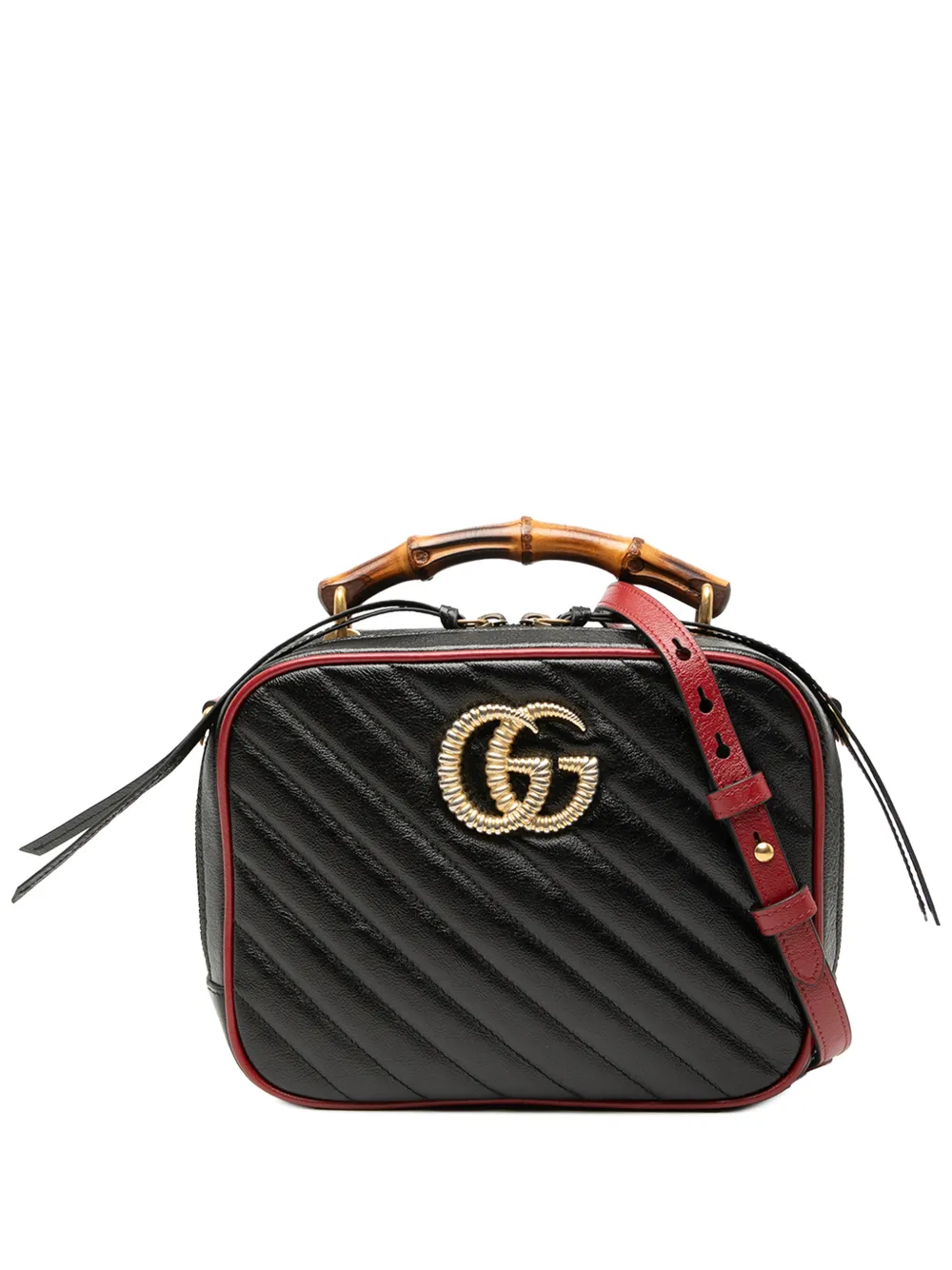 Gucci Pre-Owned 2016-2025 Small GG Marmont Matelasse Diagonal Leather Torchon Bamboo satchel - Nero