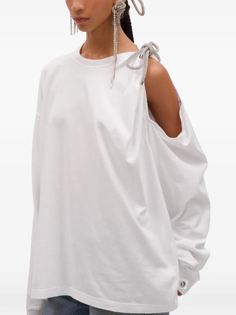 AREA T-shirt met uitgesneden details en kristallen knoop Wit
