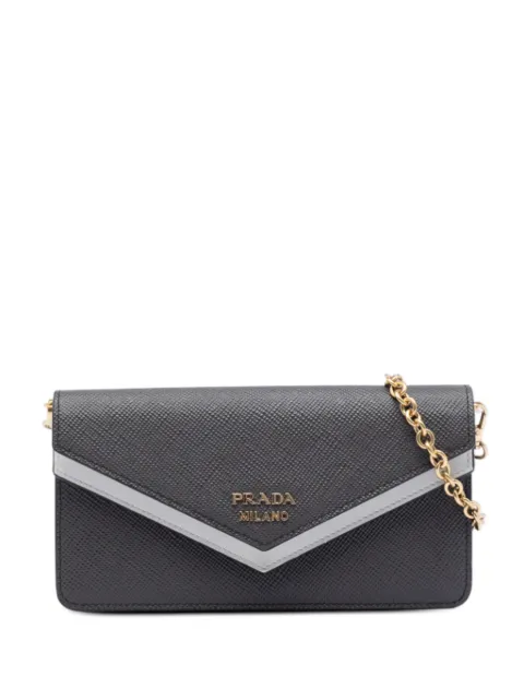Prada Pre-Owned 2013-2026 Bicolor Saffiano Lux Envelope Double Flap Wallet on Chain crossbody bag
