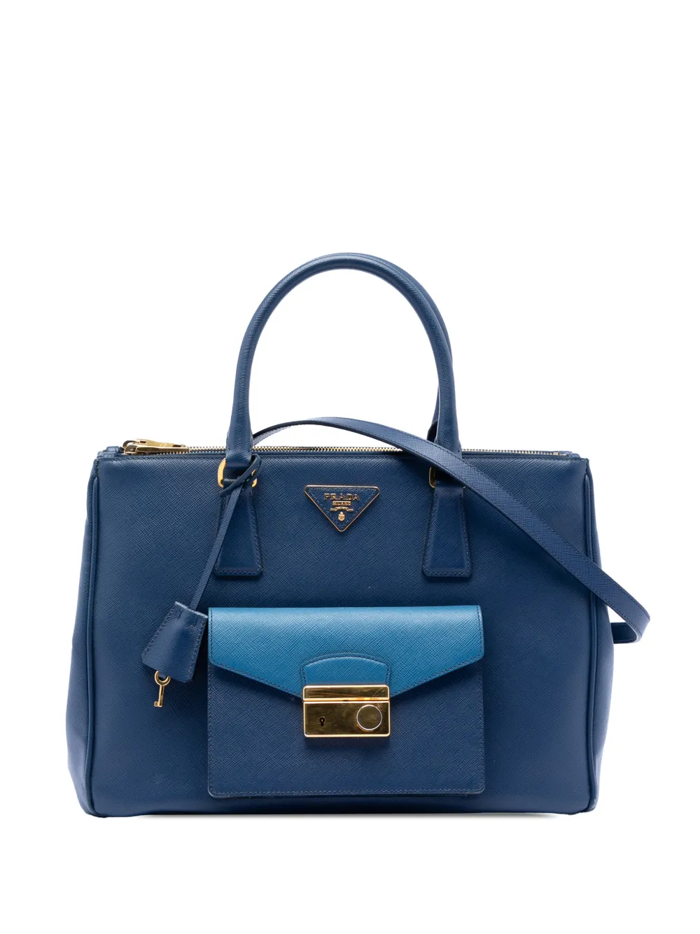 Prada Pre-Owned 2010-2026 Saffiano Lux Galleria Double Zip Front Pocket satchel - Blu