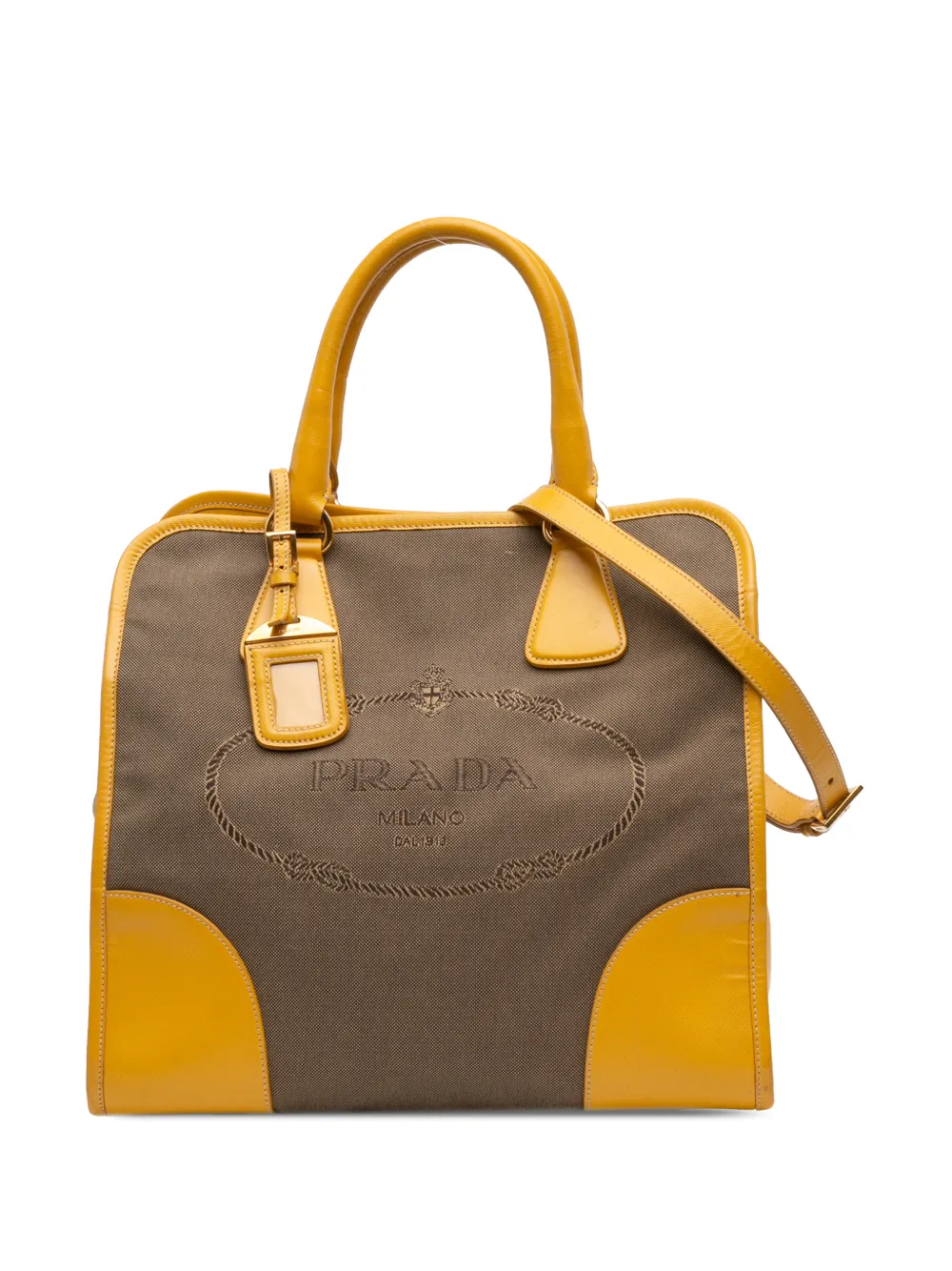 Prada Pre-Owned 2010-2026 Saffiano Trimmed Canvas Canapa Logo satchel - Marrone