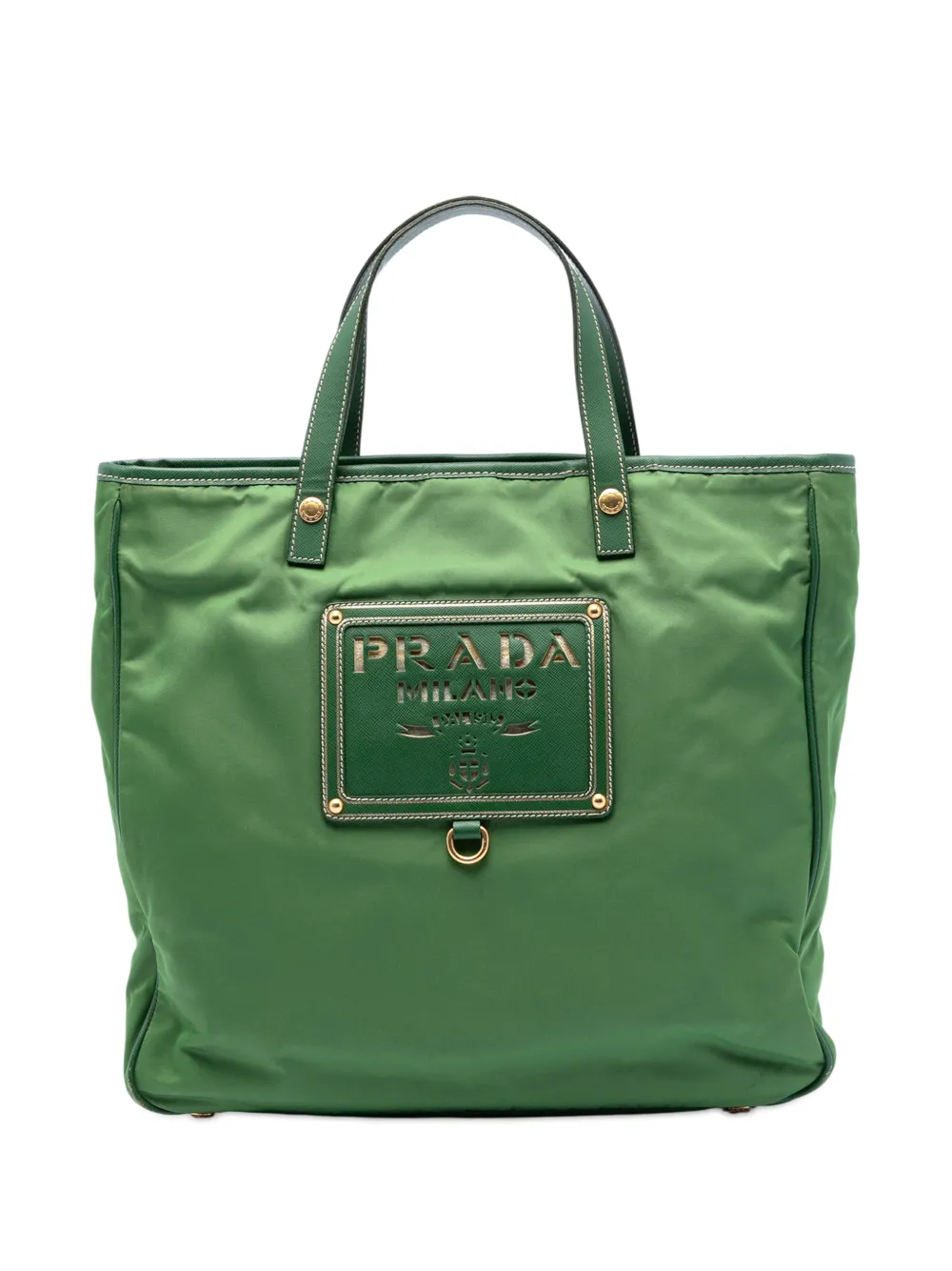 Prada Pre-Owned 2010-2026 Saffiano Trimmed Tessuto Logo Plate Convertible Tote satchel - Verde