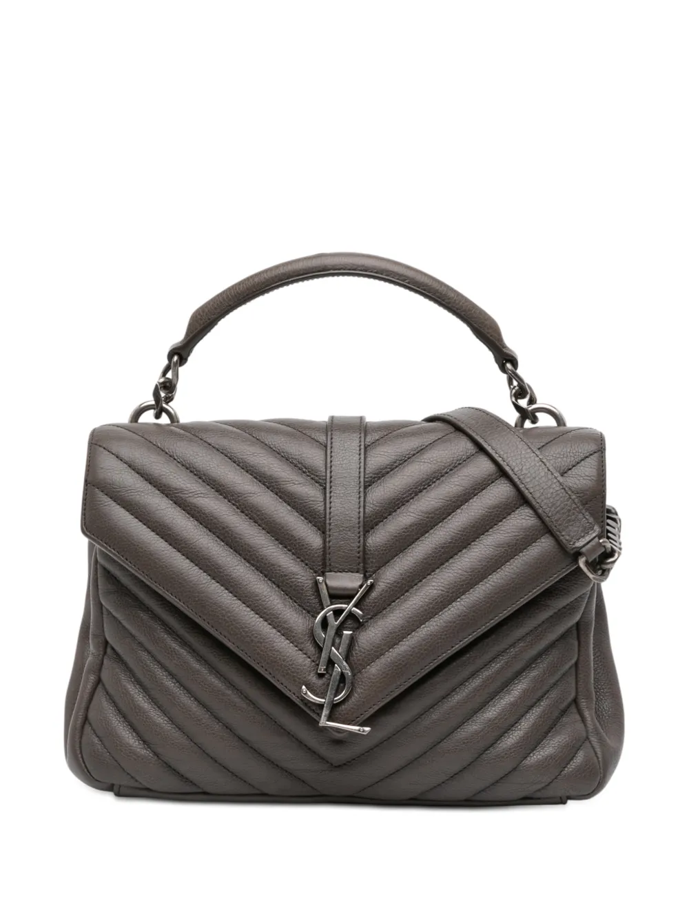 Saint Laurent Pre-Owned 2016 Medium Chevron Sheepskin Monogram College satchel - Grigio