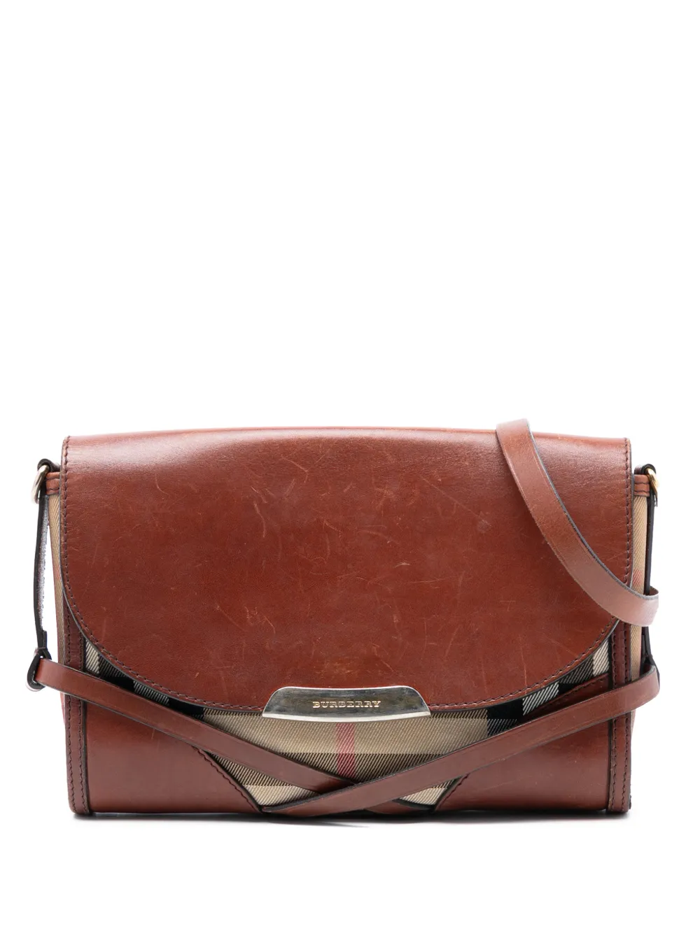 Burberry Pre-Owned 2000-2017 Leather and House Check Canvas Bridle Abbott crossbody bag - Marrone