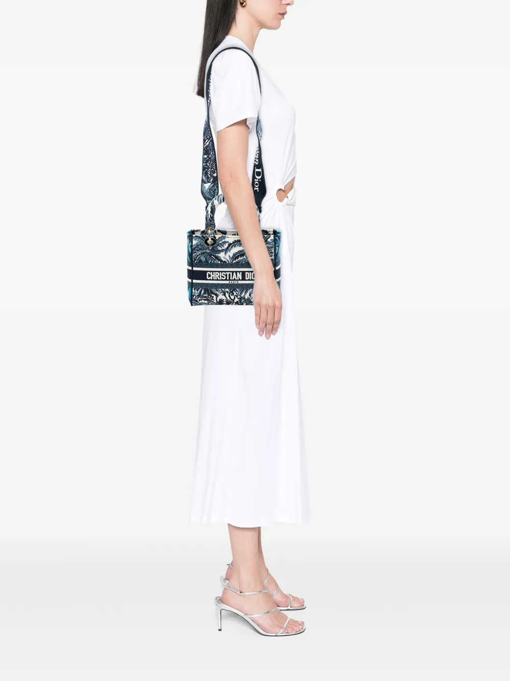  Christian Dior Pre-owned 2020 Medium Embroidered Canvas Palm Tree Toile De Jouy Lady D Lite Satchel - Blue 