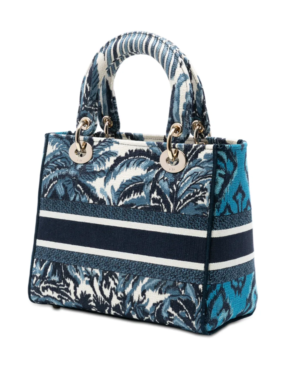  Christian Dior Pre-owned 2020 Medium Embroidered Canvas Palm Tree Toile De Jouy Lady D Lite Satchel - Blue 