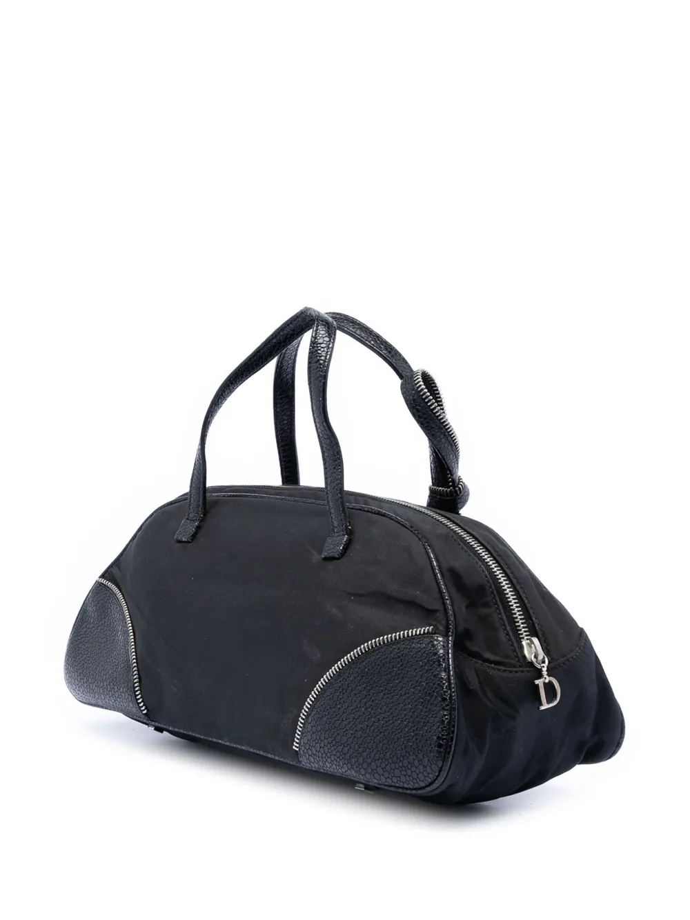 Dior Pre-owned 2001 Nylon and Calfskin Bow Handbag in Black, view 3
