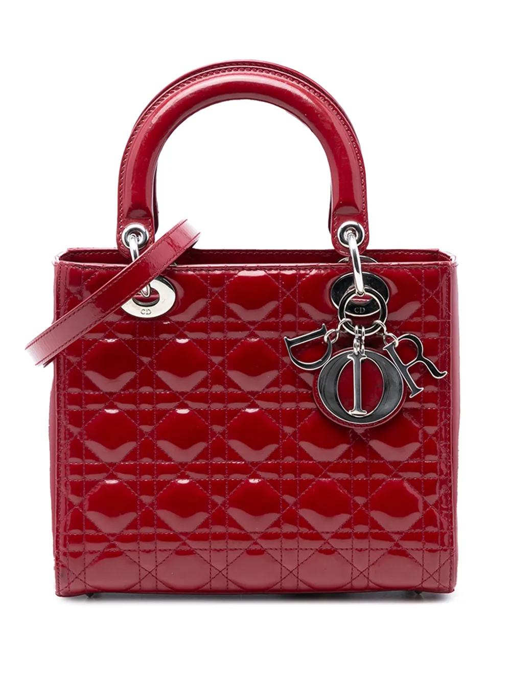 Christian Dior Pre-Owned 2013 Medium Patent Cannage Lady Dior satchel - Red