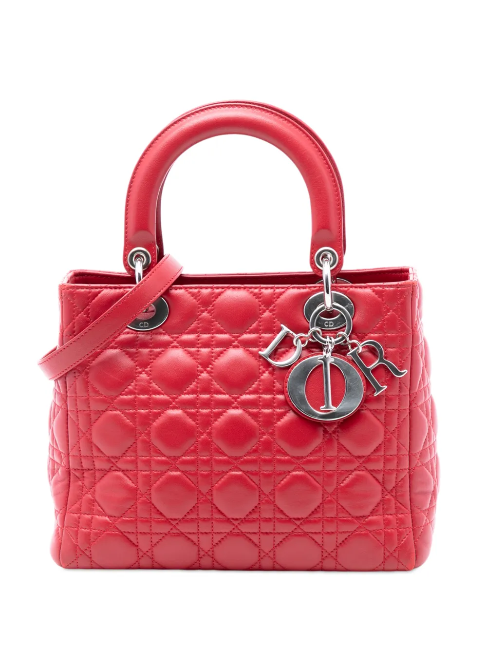 Christian Dior Pre-Owned 2012 Medium Lambskin Cannage Lady Dior satchel - Red