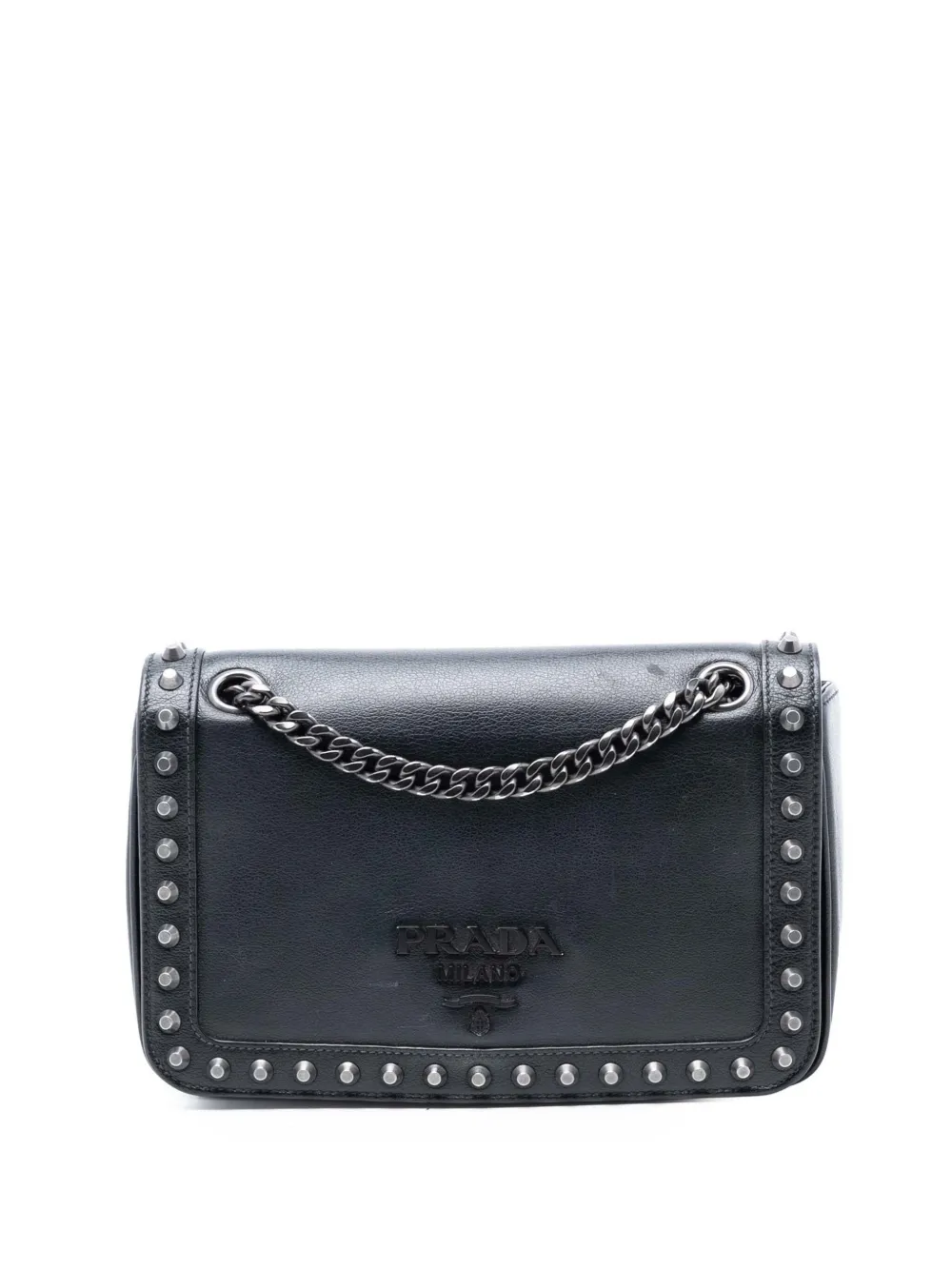 Prada Pre-Owned 2000-2026 Glace Calfskin Studded crossbody bag - Nero