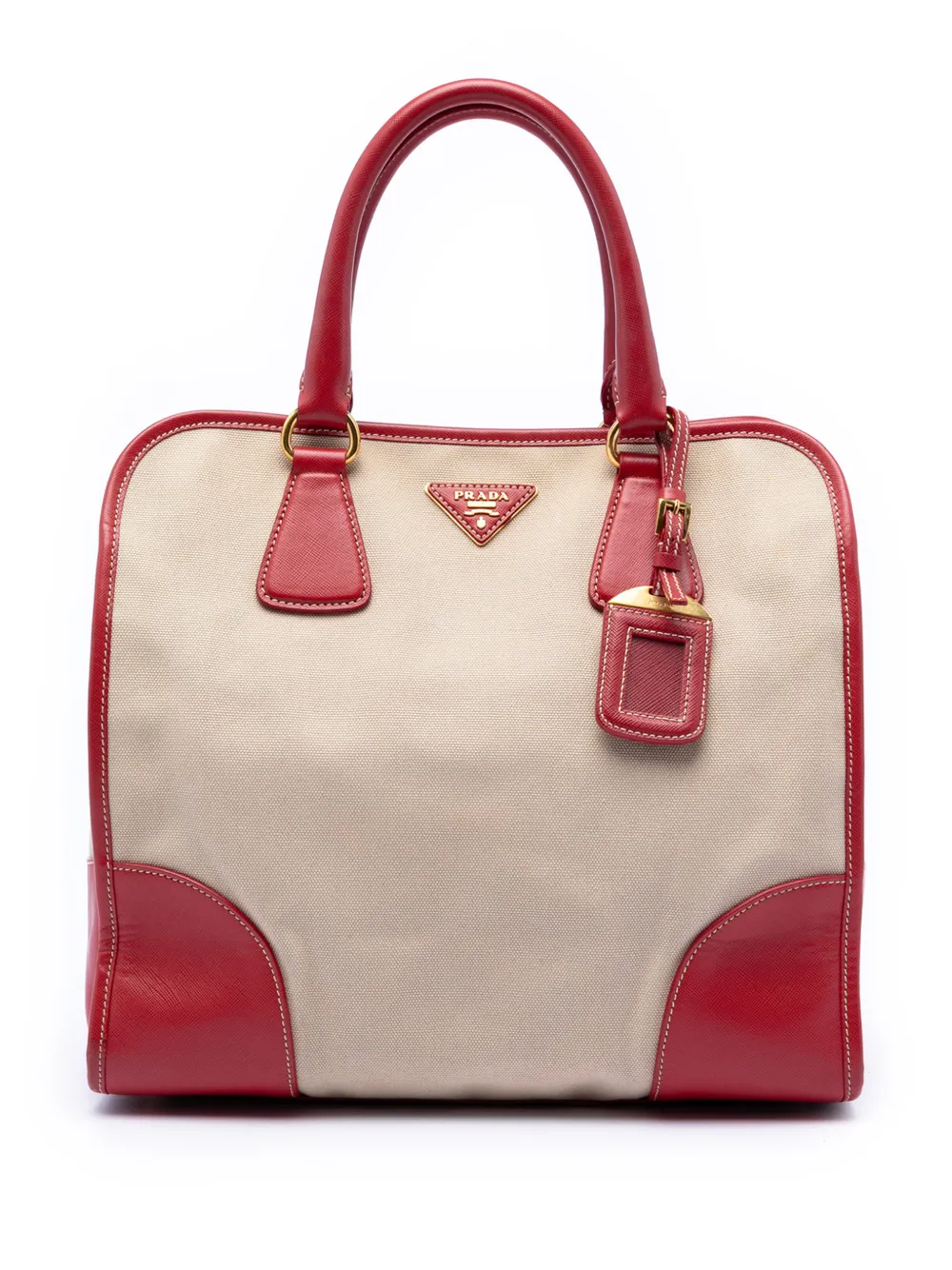 Prada Pre-Owned 2010-2026 Saffiano Trimmed Canvas Canapa satchel - Brown