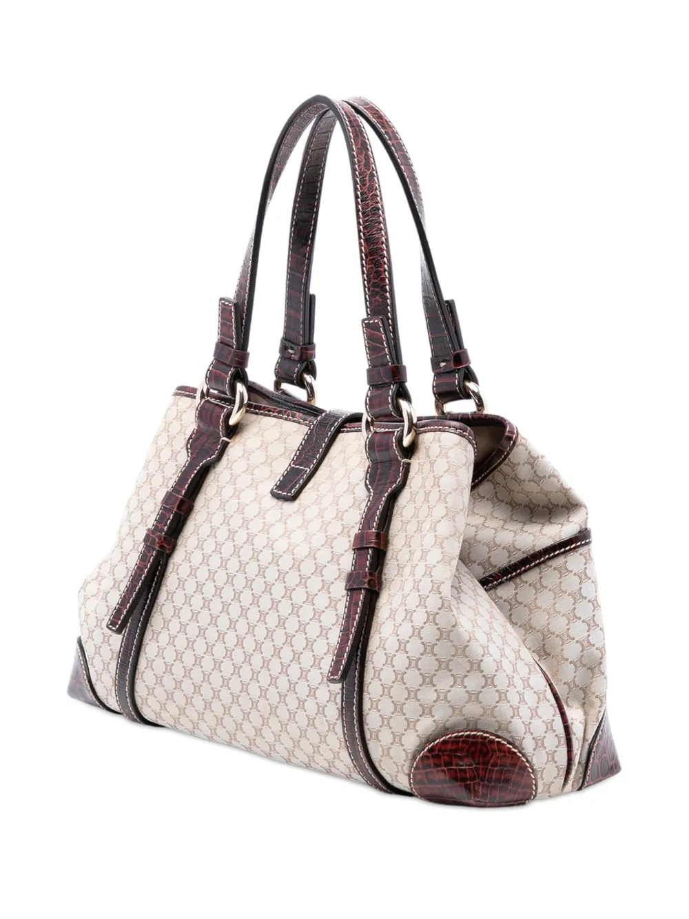 2007 Croc Embossed Leather Trimmed Macadam Canvas Handbag