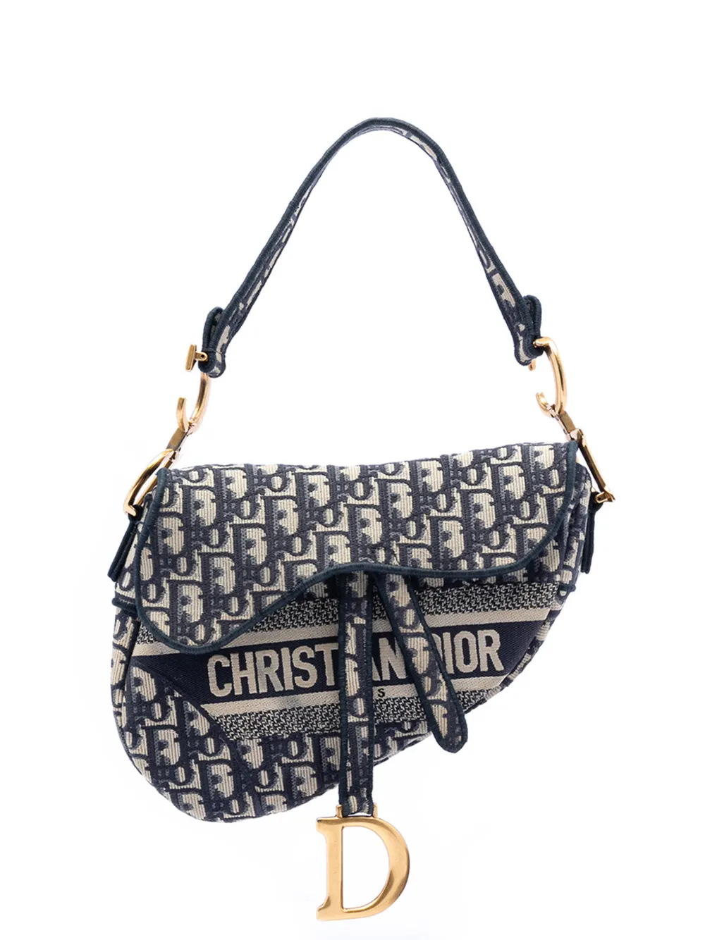 Christian Dior Pre-Owned 2021 Oblique Embroidered Canvas Saddle Bag shoulder bag - Blau
