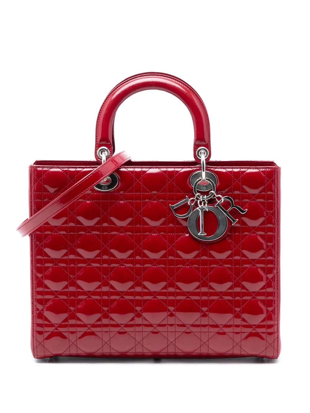 Christian Dior Pre-Owned 2012 Large Patent Cannage Lady Dior satchel - Rosso