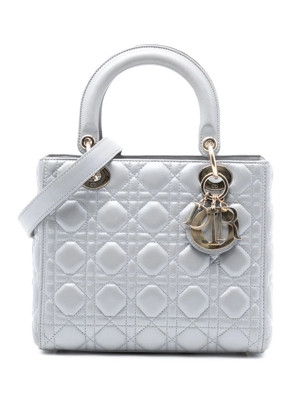 Christian Dior Pre-Owned 2017 Medium Pearlescent Lambskin Cannage Lady Dior satchel - Grau
