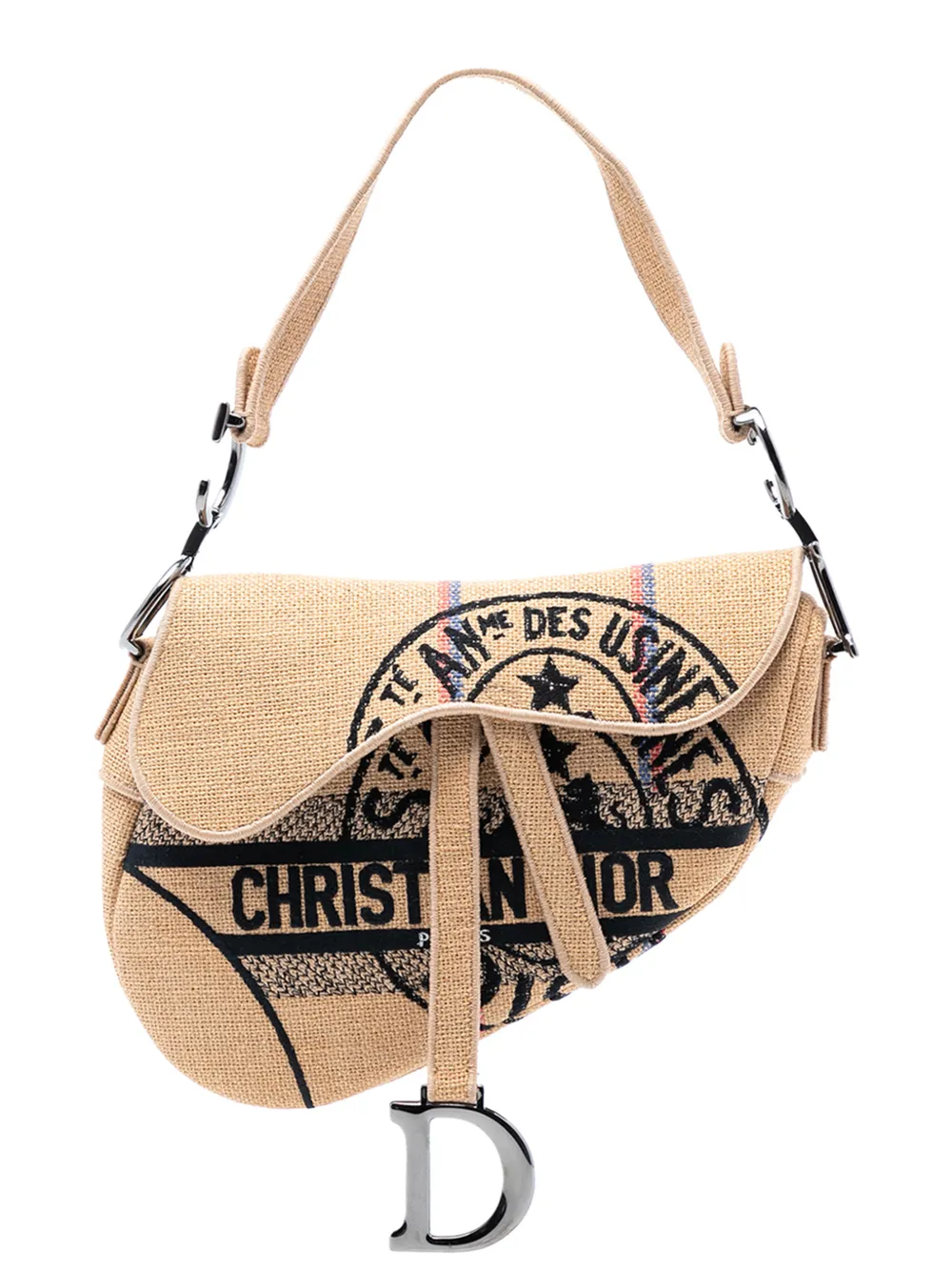 Christian Dior Pre-Owned 2022 Mini Embroidered Jute Canvas Union Saddle Bag shoulder bag - Marrone