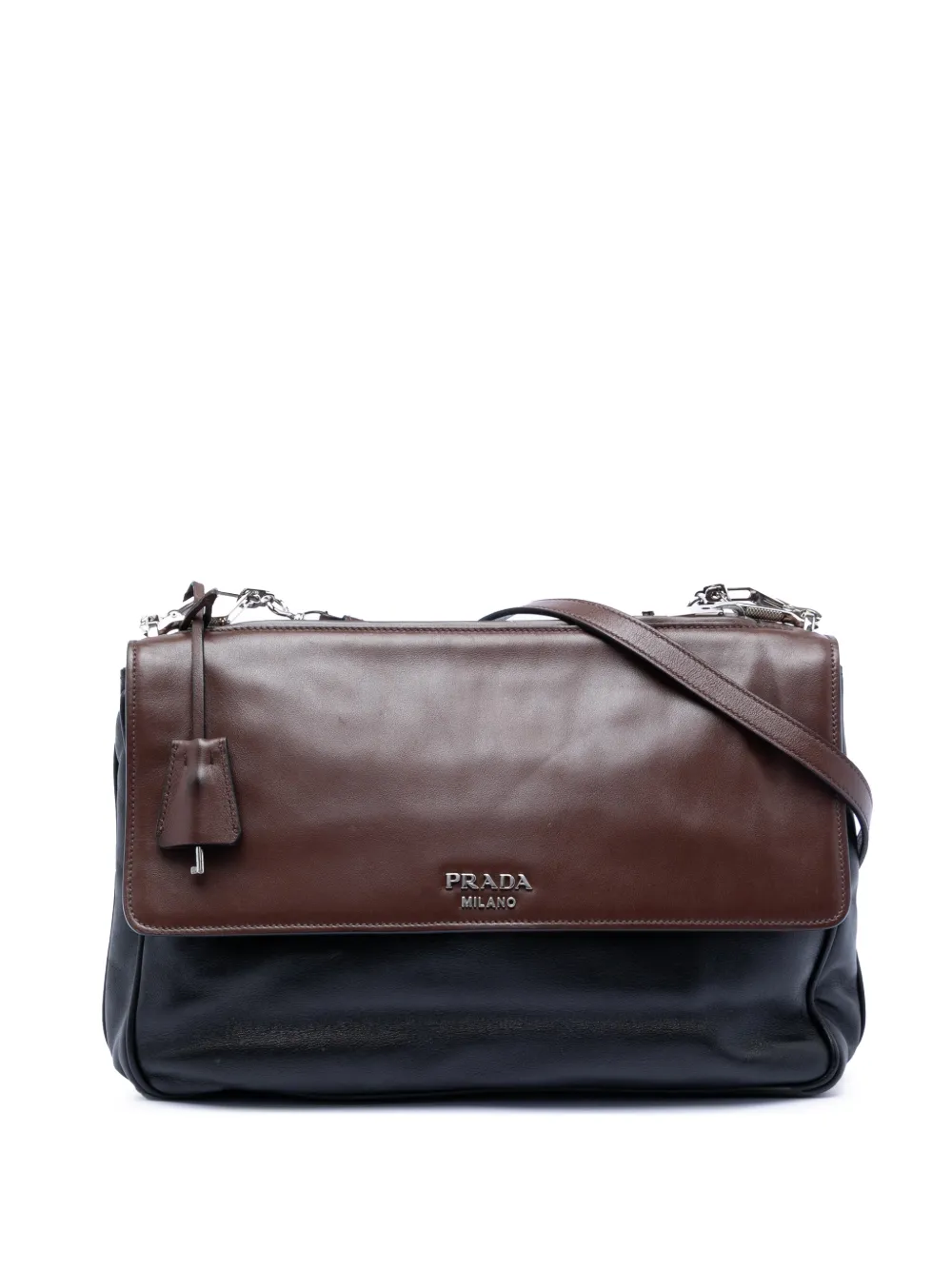 Prada Pre-Owned 2000-2026 Soft Calfskin Double Sided Flap Messenger Bag crossbody bag - Nero