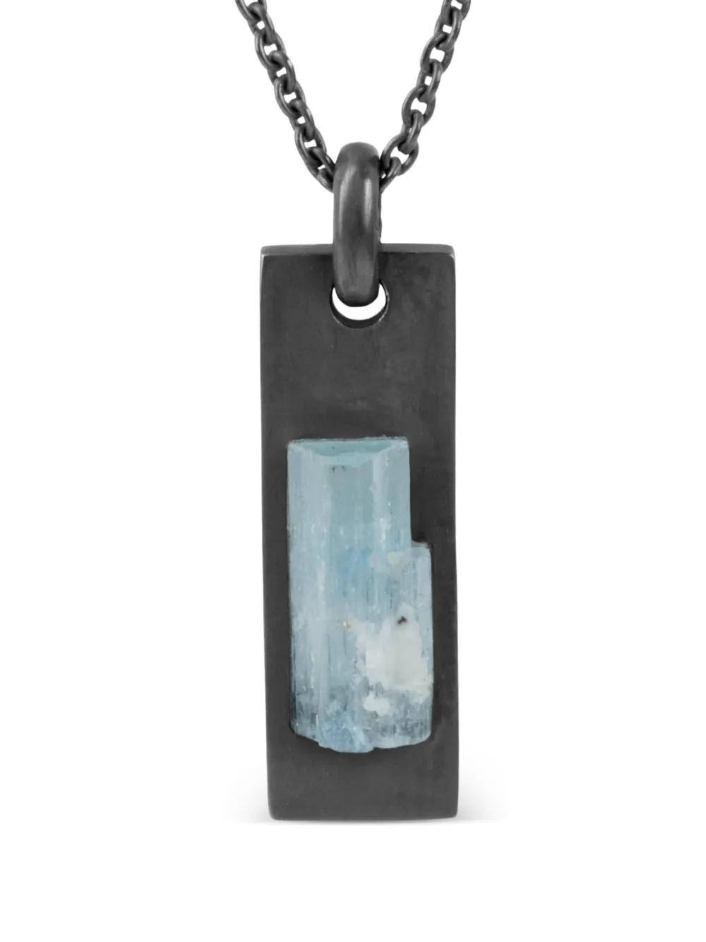 Parts of Four oxidised aquamarine plate necklace - Nero