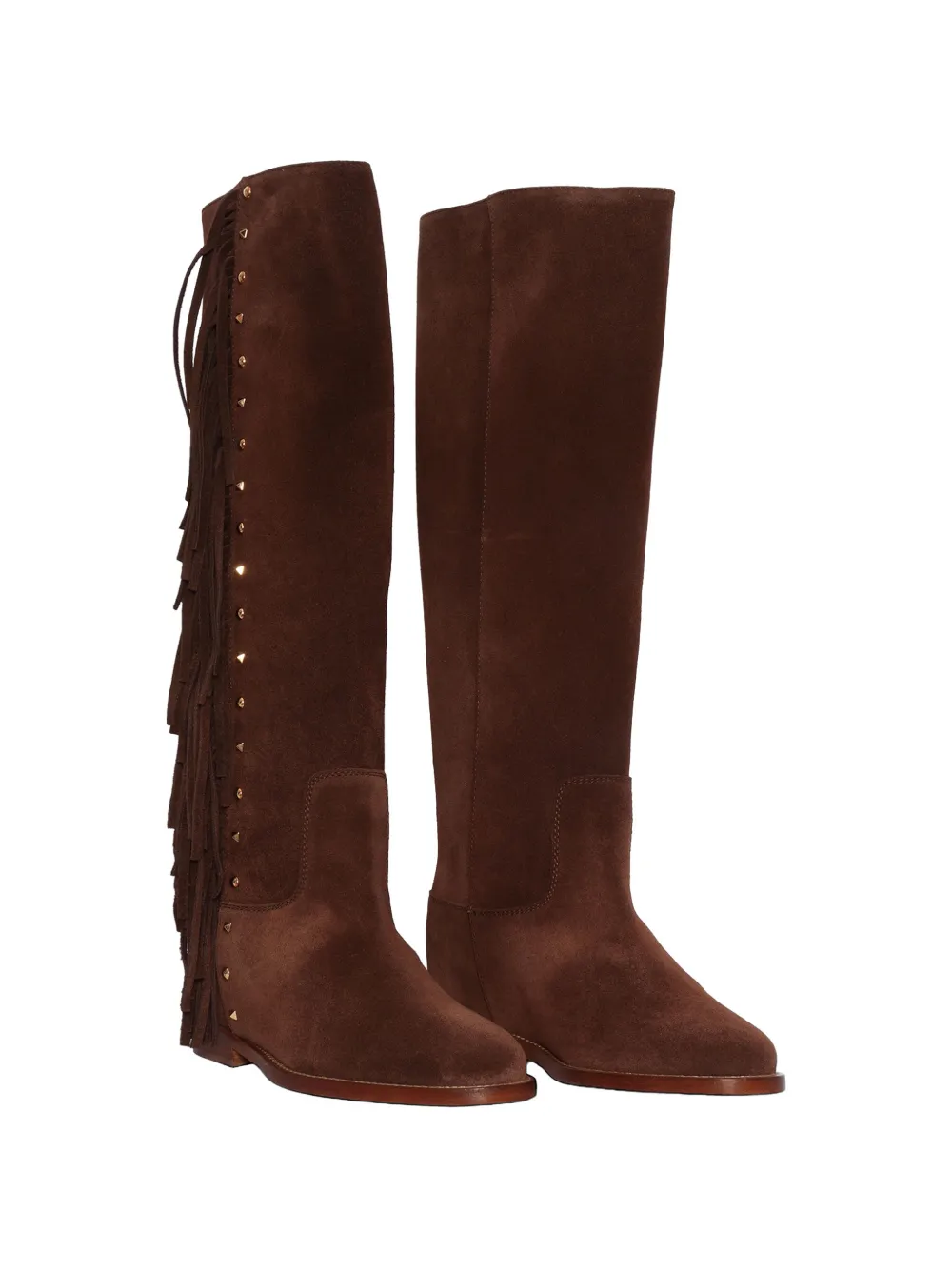 Via Roma 15 fringed stud-embellished knee-high boots Bruin