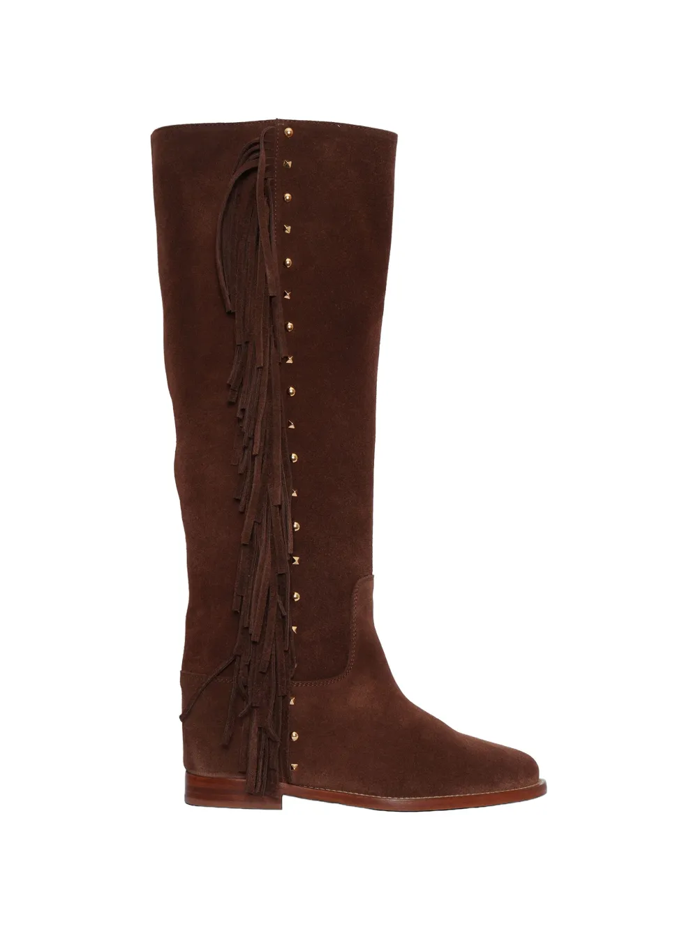 Via Roma 15 fringed stud-embellished knee-high boots - Marrone