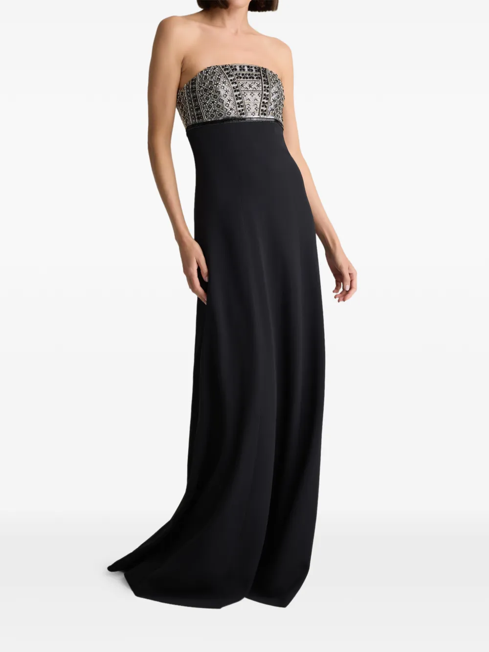  St. John Beaded Strapless Gown Maxi Dress - Black 