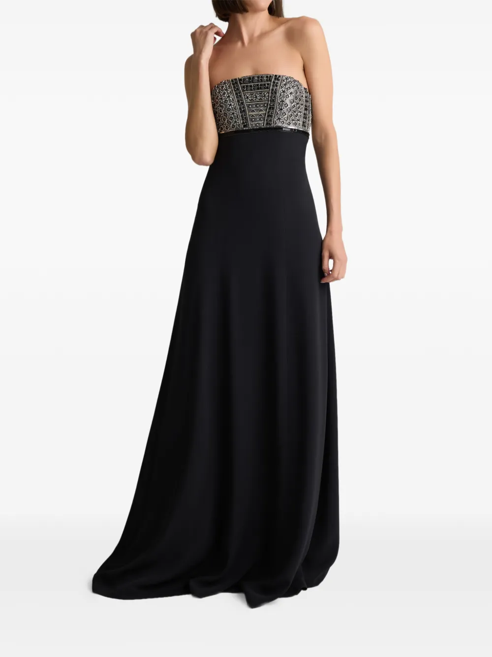  St. John Beaded Strapless Gown Maxi Dress - Black 